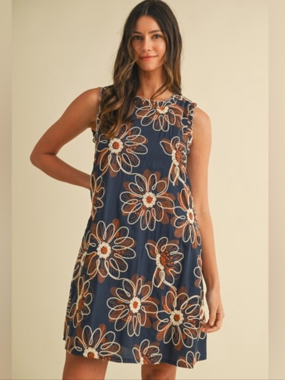 Anniewear NWT Garden Affair Navy Embroidered Elegant Floral Mini Dress Sz Small